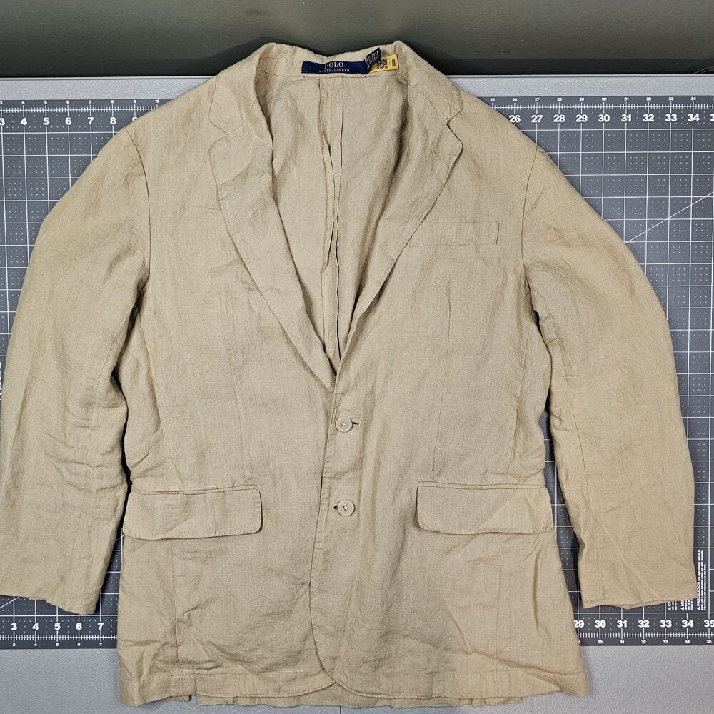 Polo Ralph Lauren Linen Sport Coat 38R 38W Tan Unlined Patch Pocket Blazer
